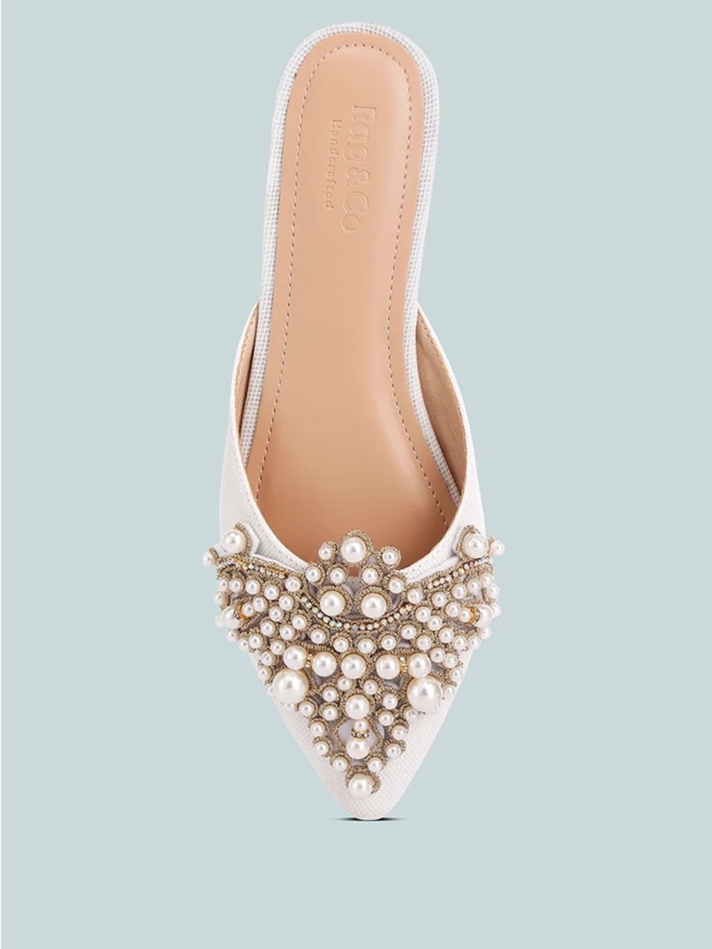 Pearl-Embellished White Slip-On Mule by